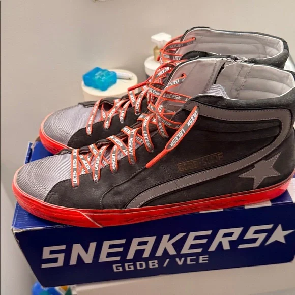 Golden Goose Deluxe Brand Slide Ice Suede Orange High-Top Sneakers - Picture 2 of 12